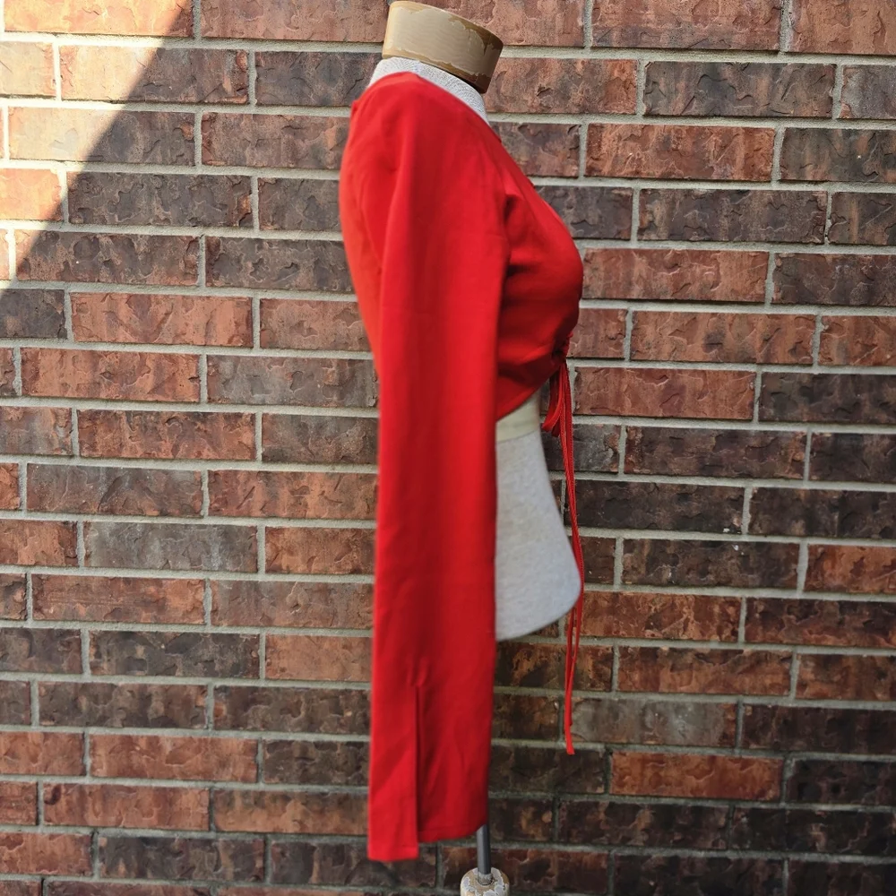 H&M Divided Shirt Womens Small Red Long Sleeve Ruched Cutout Back Zip Cropped